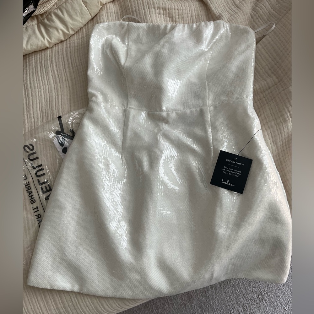 Lulu’s White Strapless Sequin Dress - Picture 2 of 4